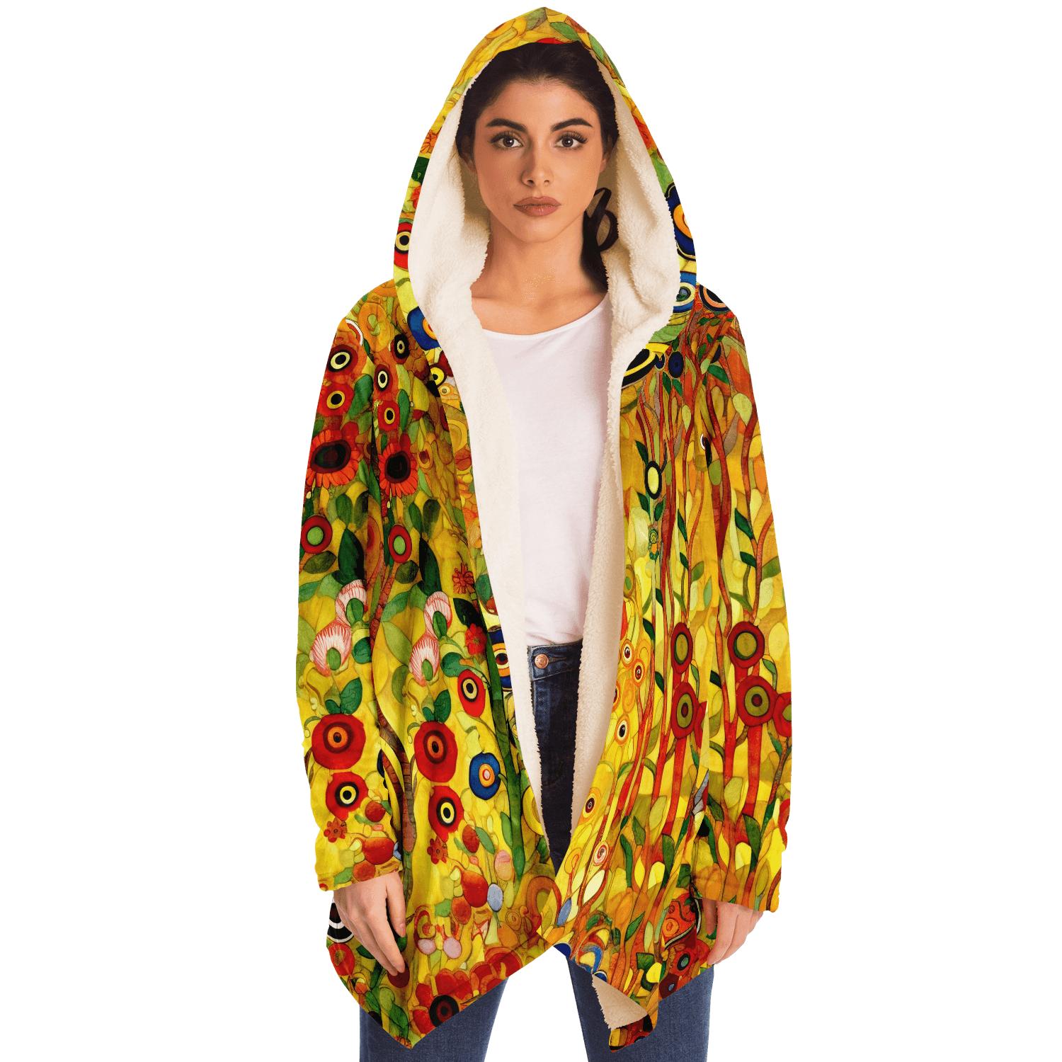 Klimt Art Inspired Floral Luxurious Cloak with Hood - ELIVIOR