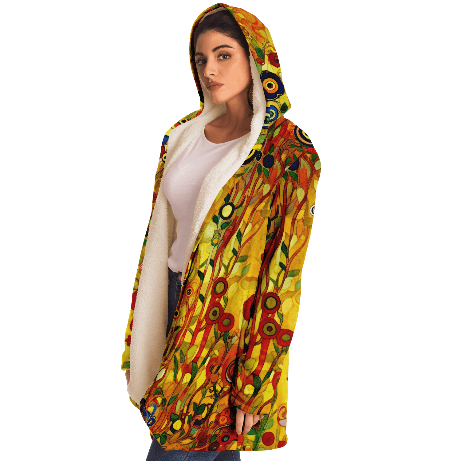Klimt Art Inspired Floral Luxurious Cloak with Hood - ELIVIOR