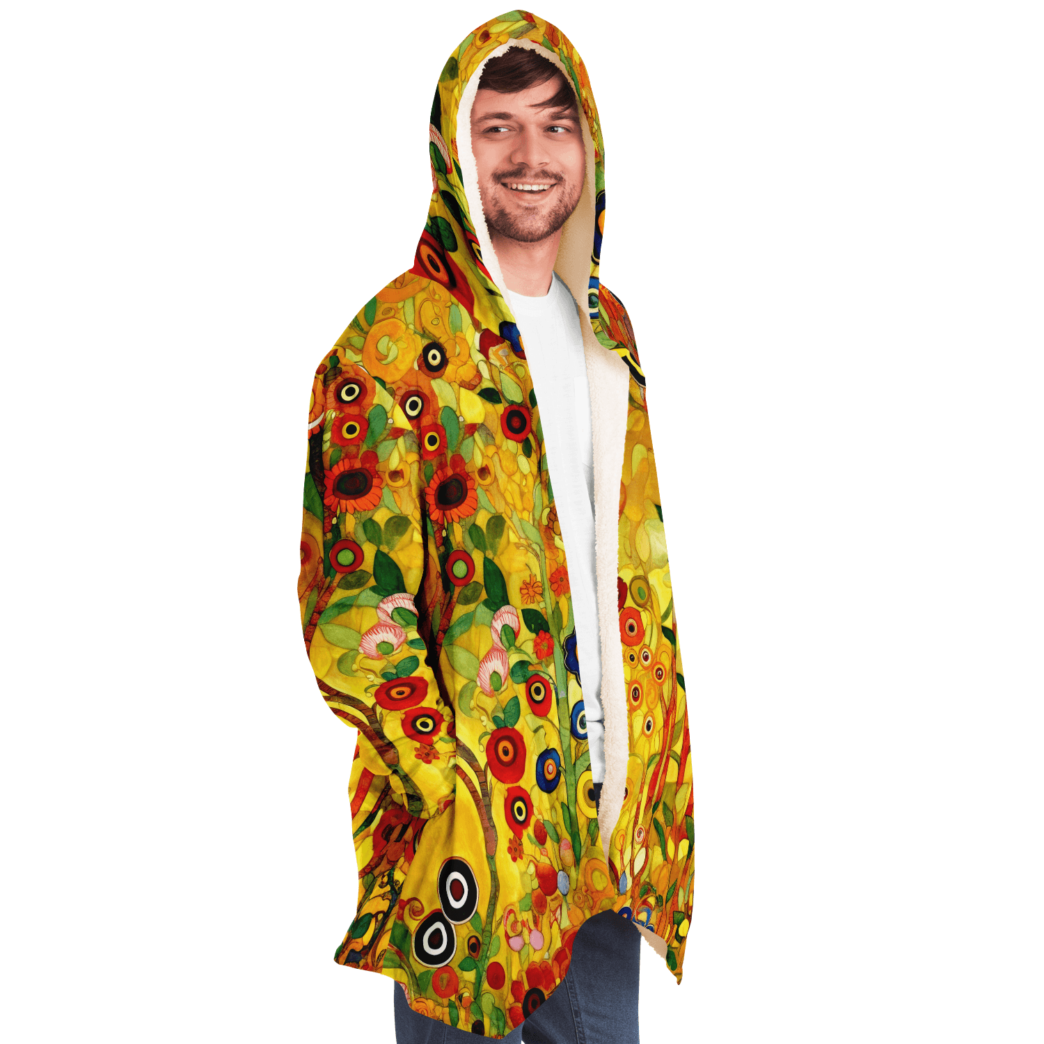Klimt Art Inspired Floral Luxurious Cloak with Hood - ELIVIOR