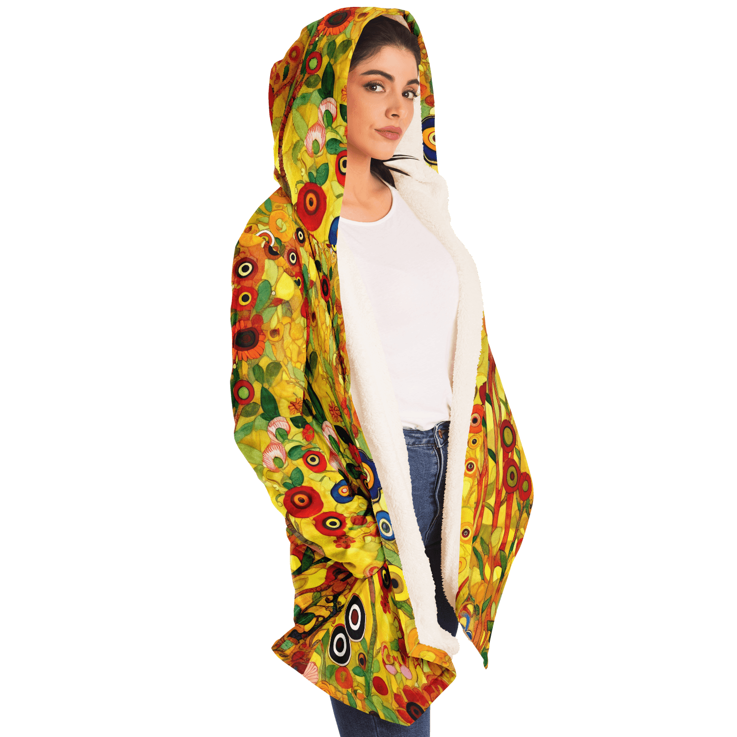 Klimt Art Inspired Floral Luxurious Cloak with Hood - ELIVIOR