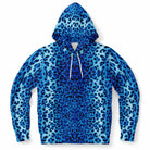 luxury fashion hoodie with blue leopard fur print