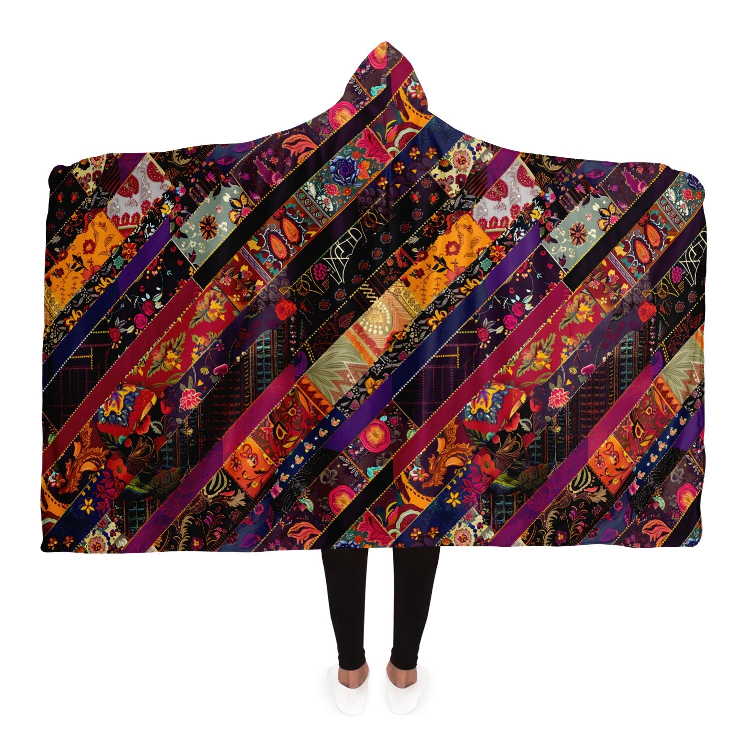 Boho patchwork print hoodie blanket