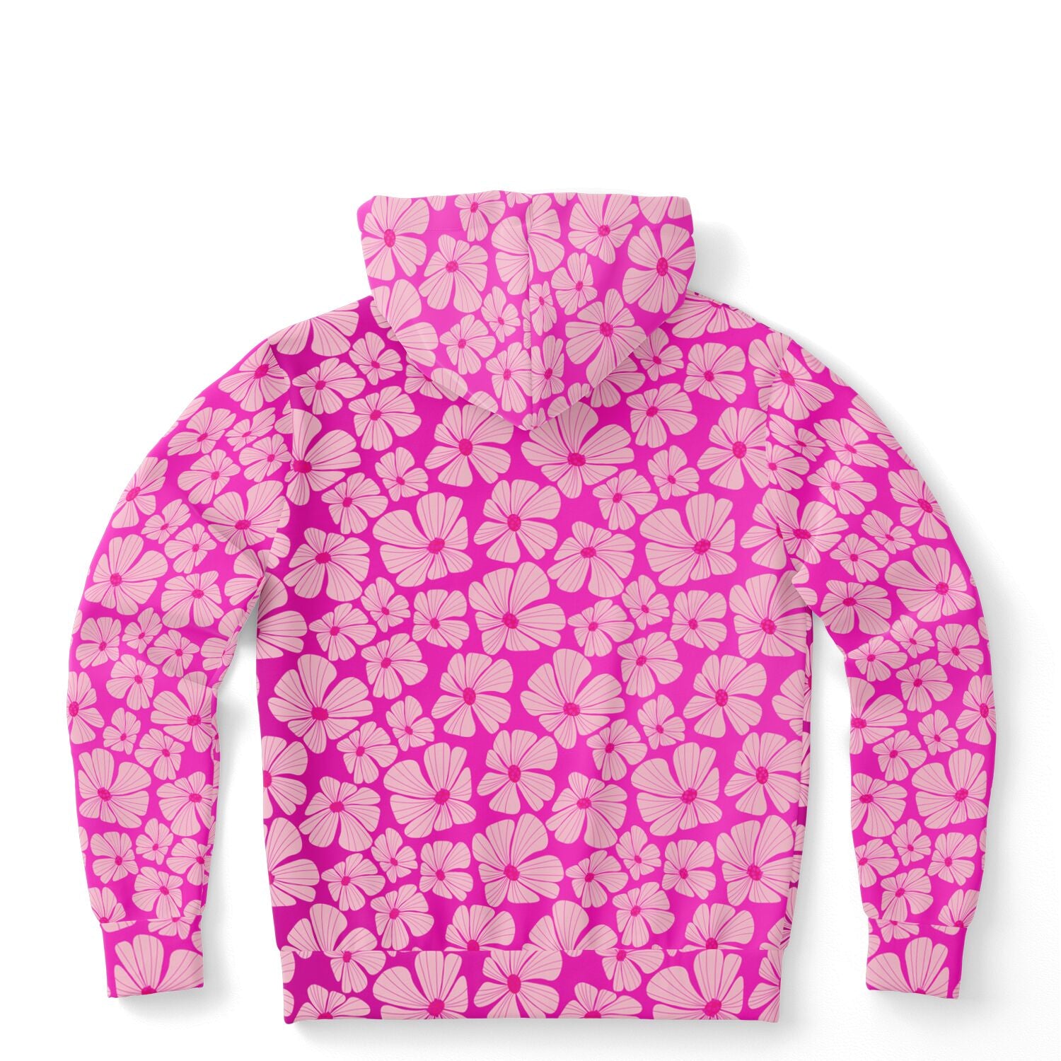 exclusive hot pink hoodie featuring a retro flowers print