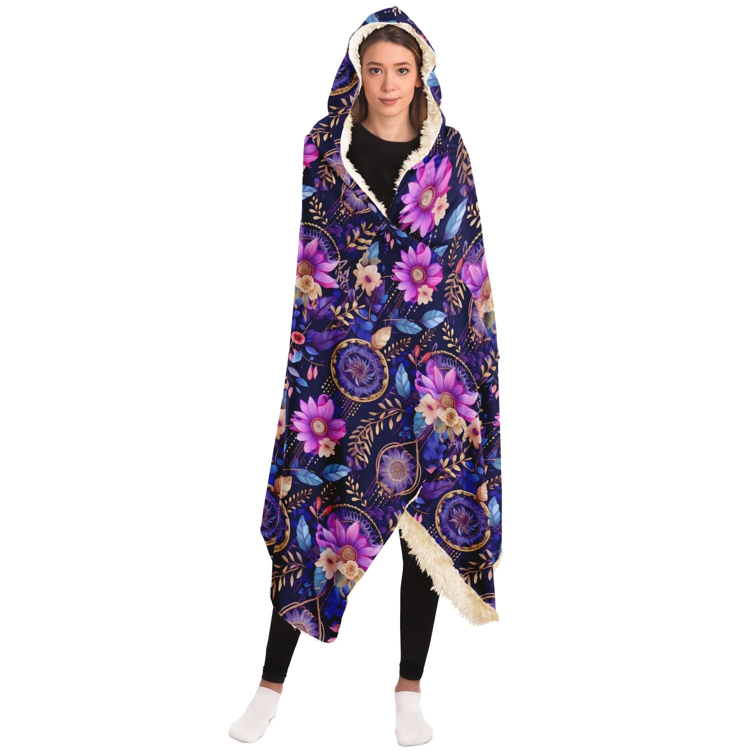 Boho Floral Hooded Wearable Blanket