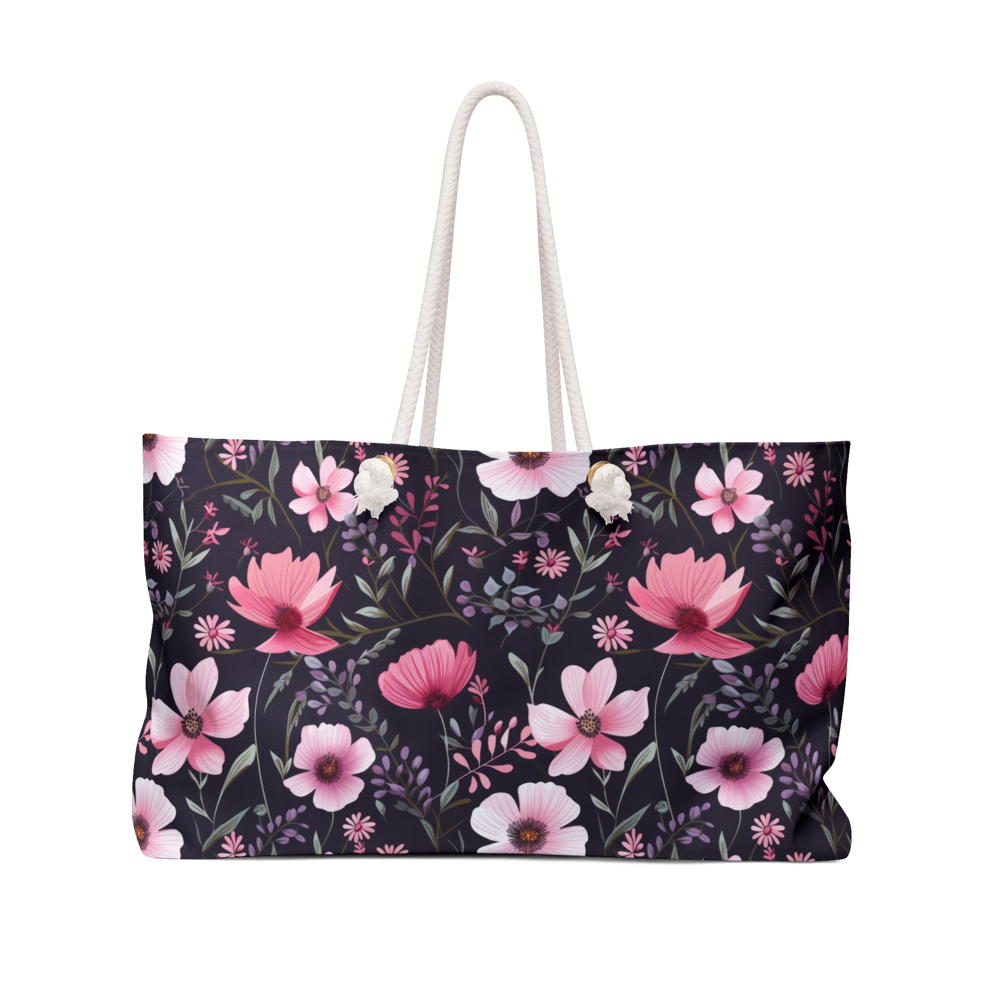 pink wildflowers print weekender bag