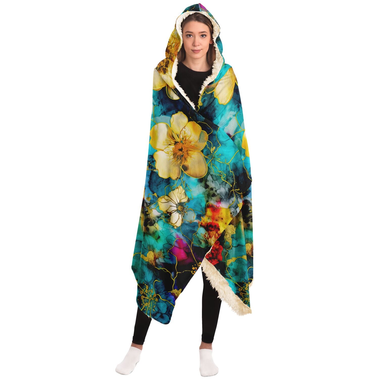 blanket hoodie with floral print