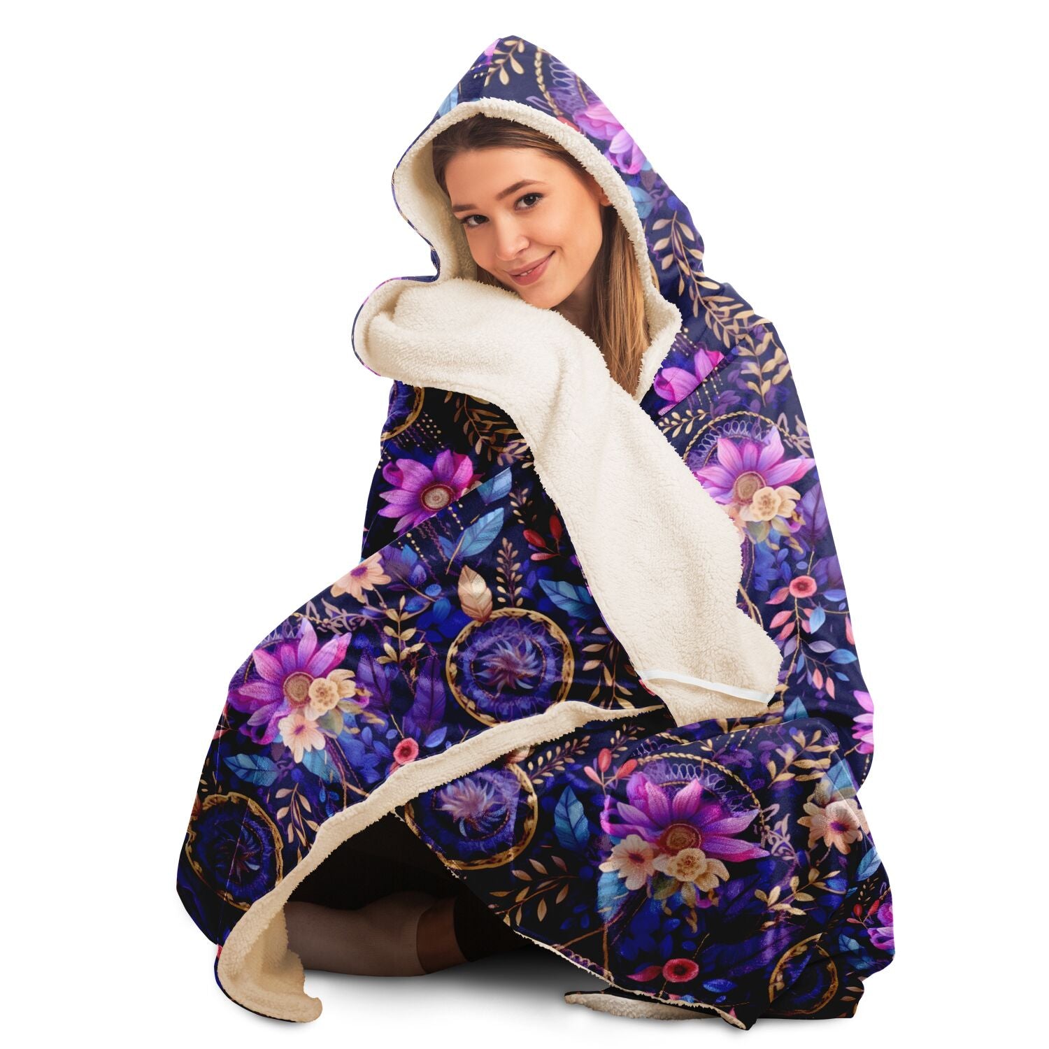 Boho Floral Dreamcatchers Hooded Wearable Blanket