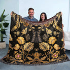 Luxury Black Gold Boho Floral Woven Cotton Blanket Throw