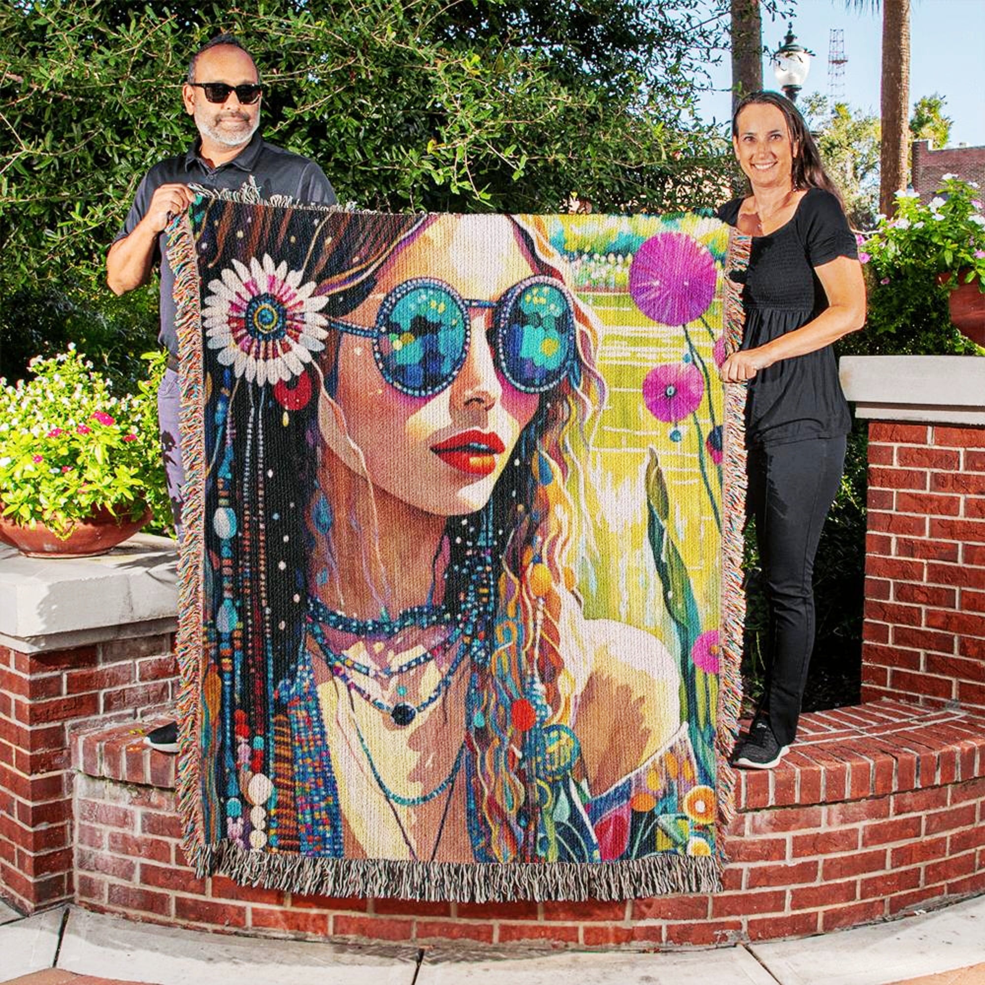 Boho Woman Art Woven Throw Blanket