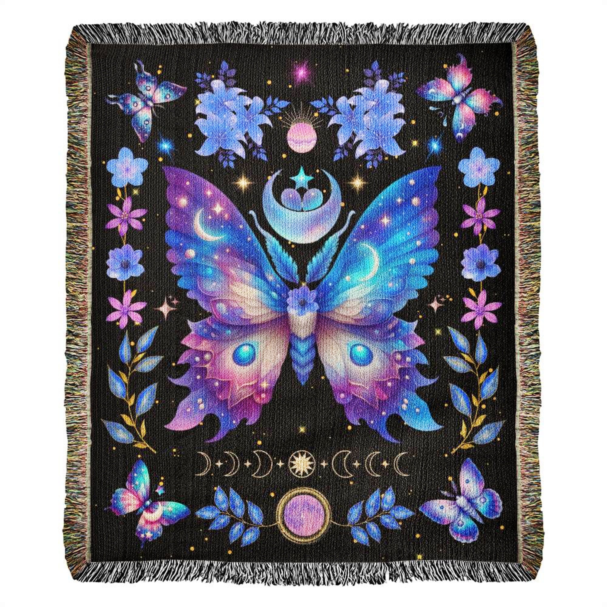 Celestial Moth Woven Throw Blanket