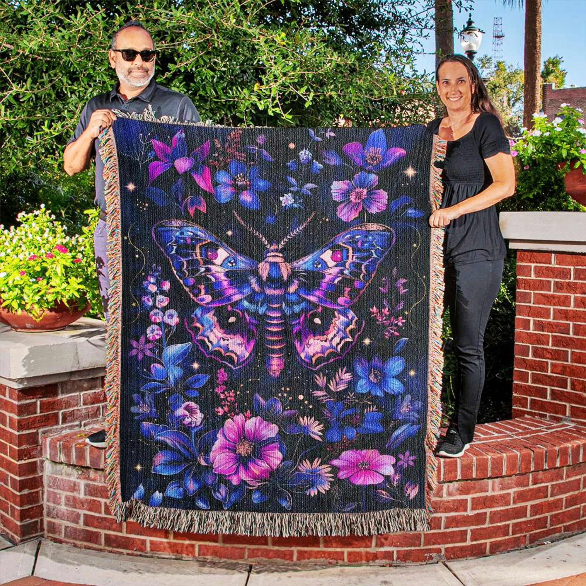 Celestial Moth Woven Throw Blanket