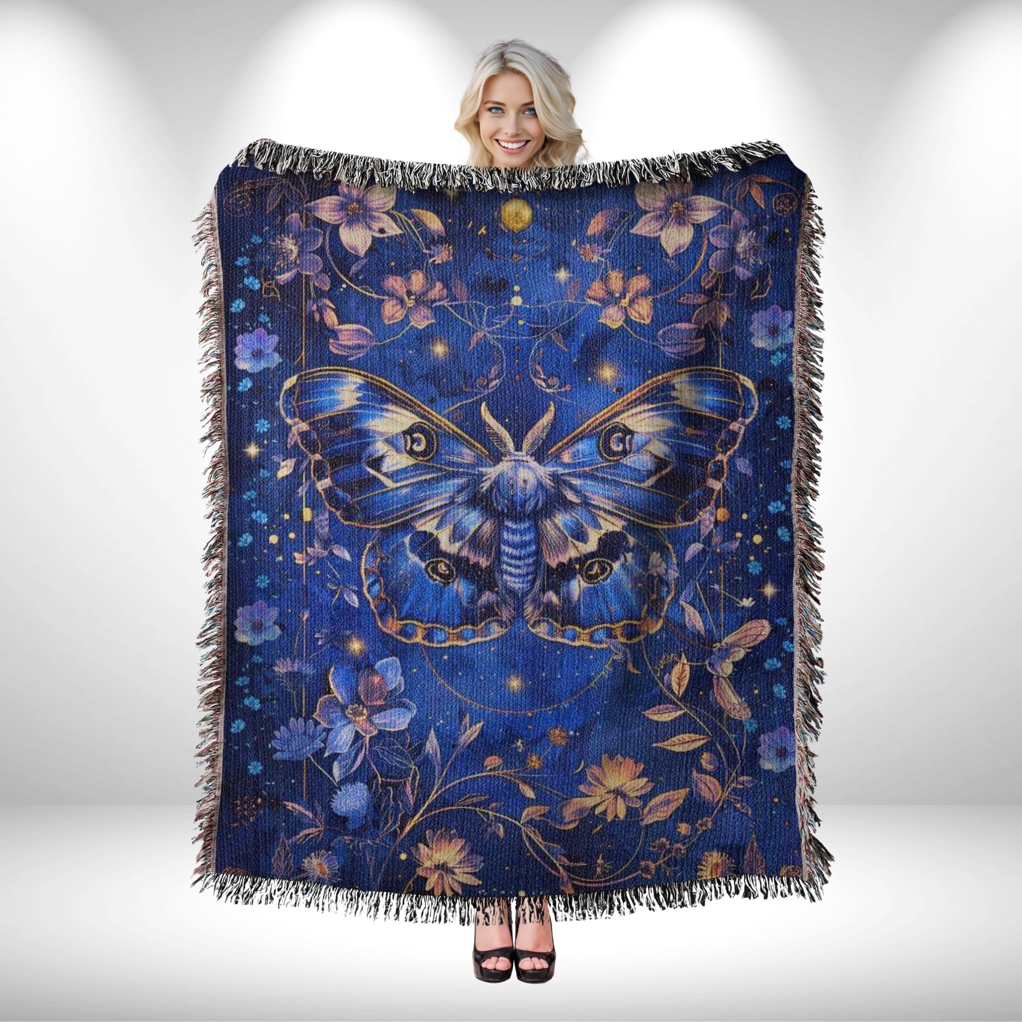 Vintage Celestial Moth Woven Throw Blanket