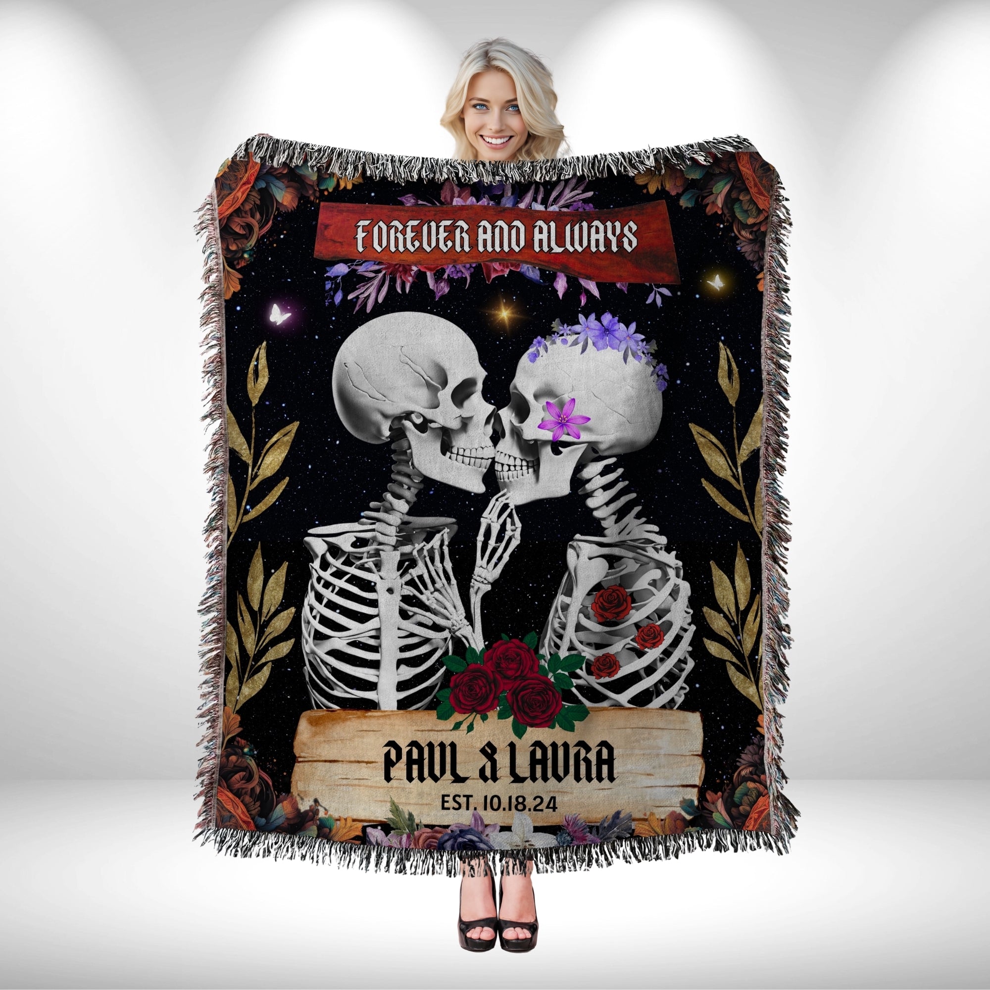 Skeletons Woven Tapestry Blanket Personalized Wedding Gift