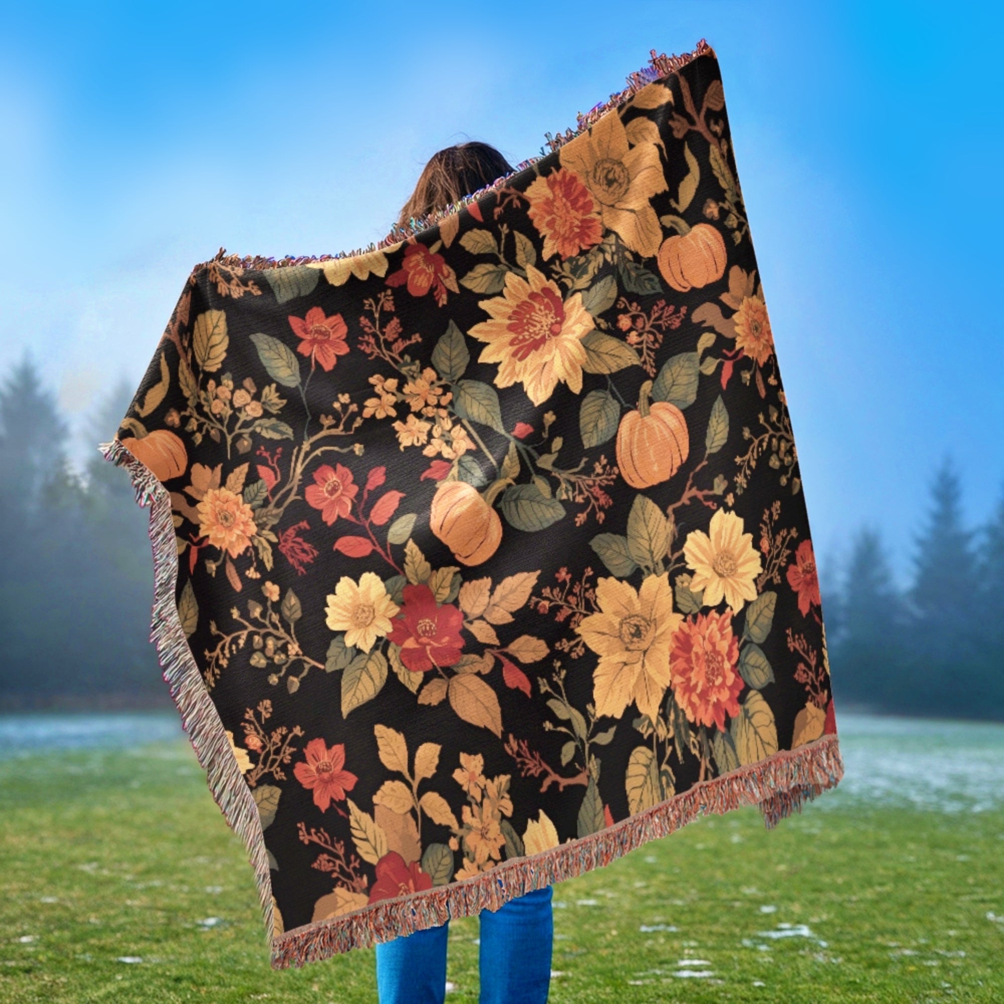 Fall Floral Woven Throw Blanket - Reading Nook Gift for Mom