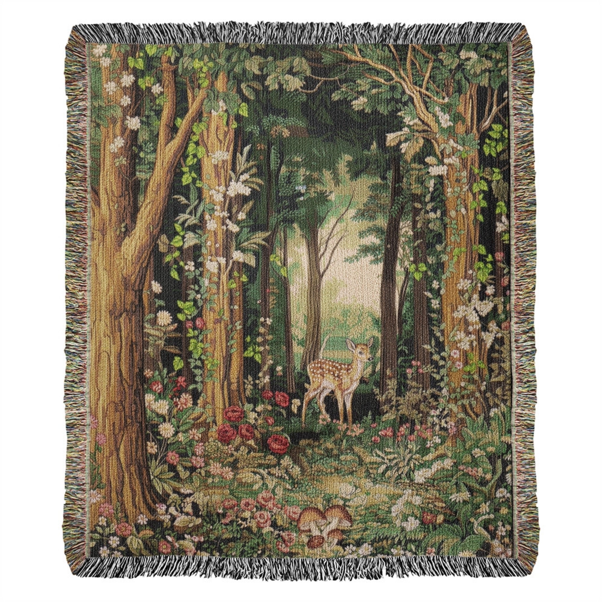 Enchanted Forest Woodland Cotton Woven Tapestry Throw Blanket