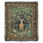 Decorative blanket with a deer in a forest design on a white background
