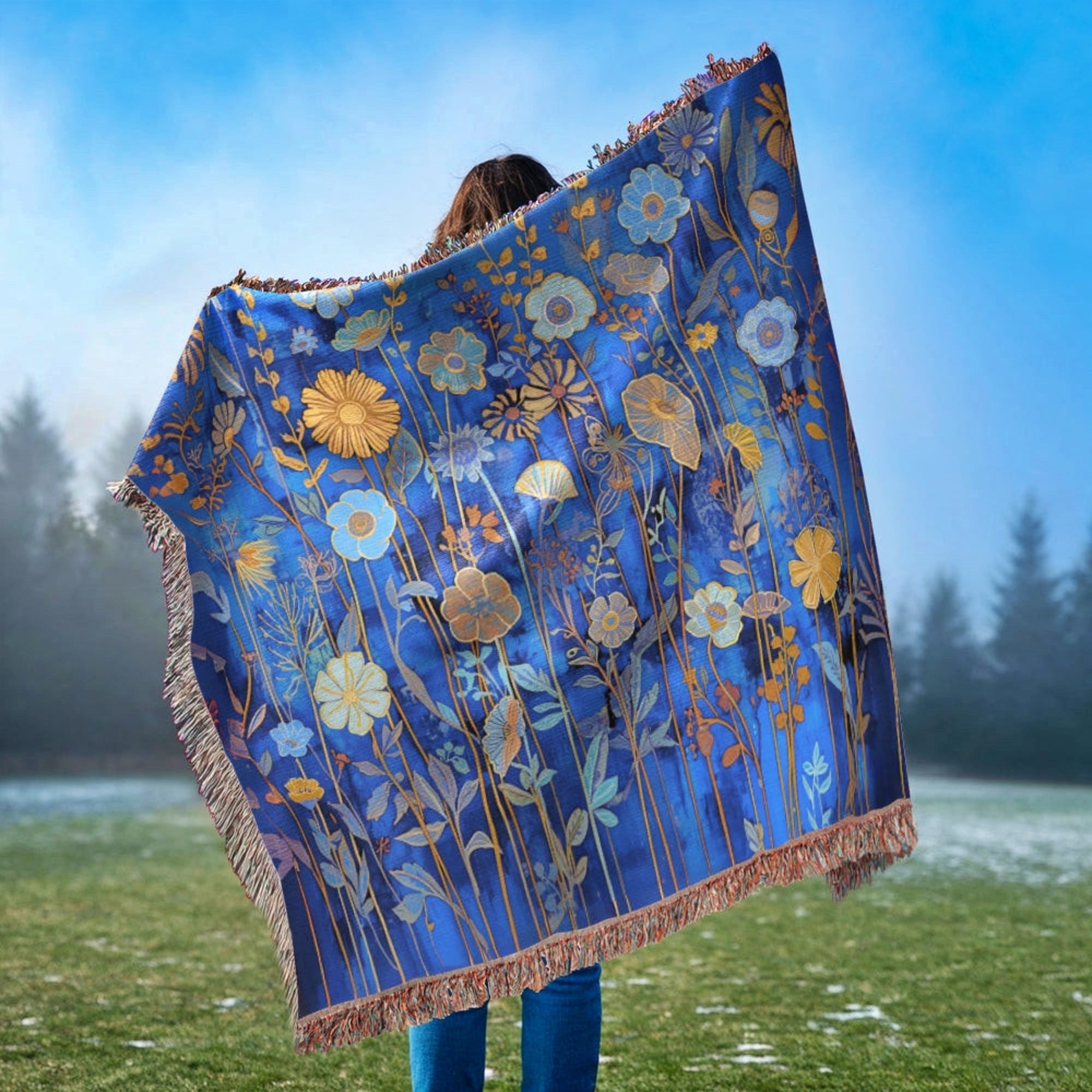 Klimt Flowers Woven Throw Blanket