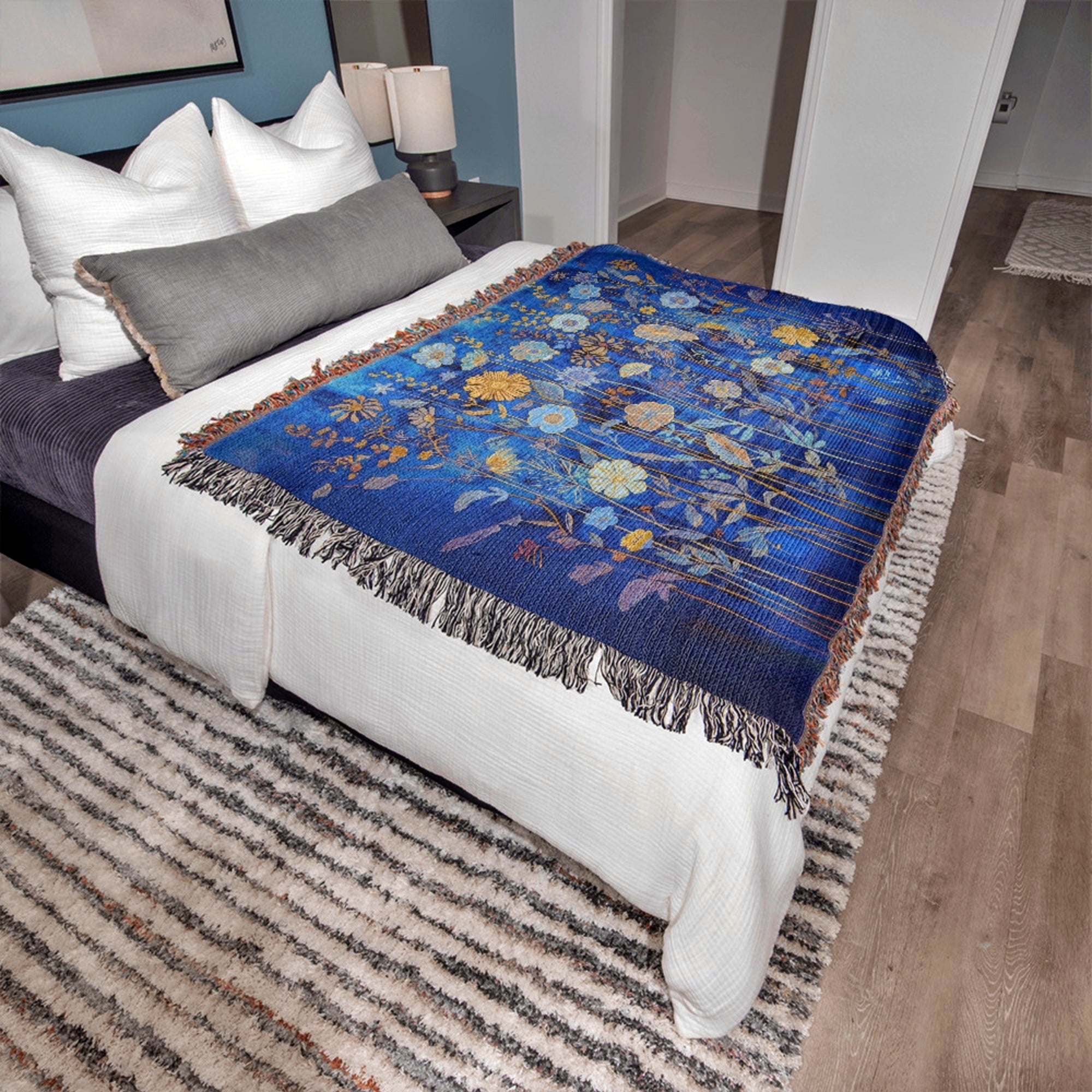 Klimt Flowers Woven Throw Blanket Bed Sofa Cover