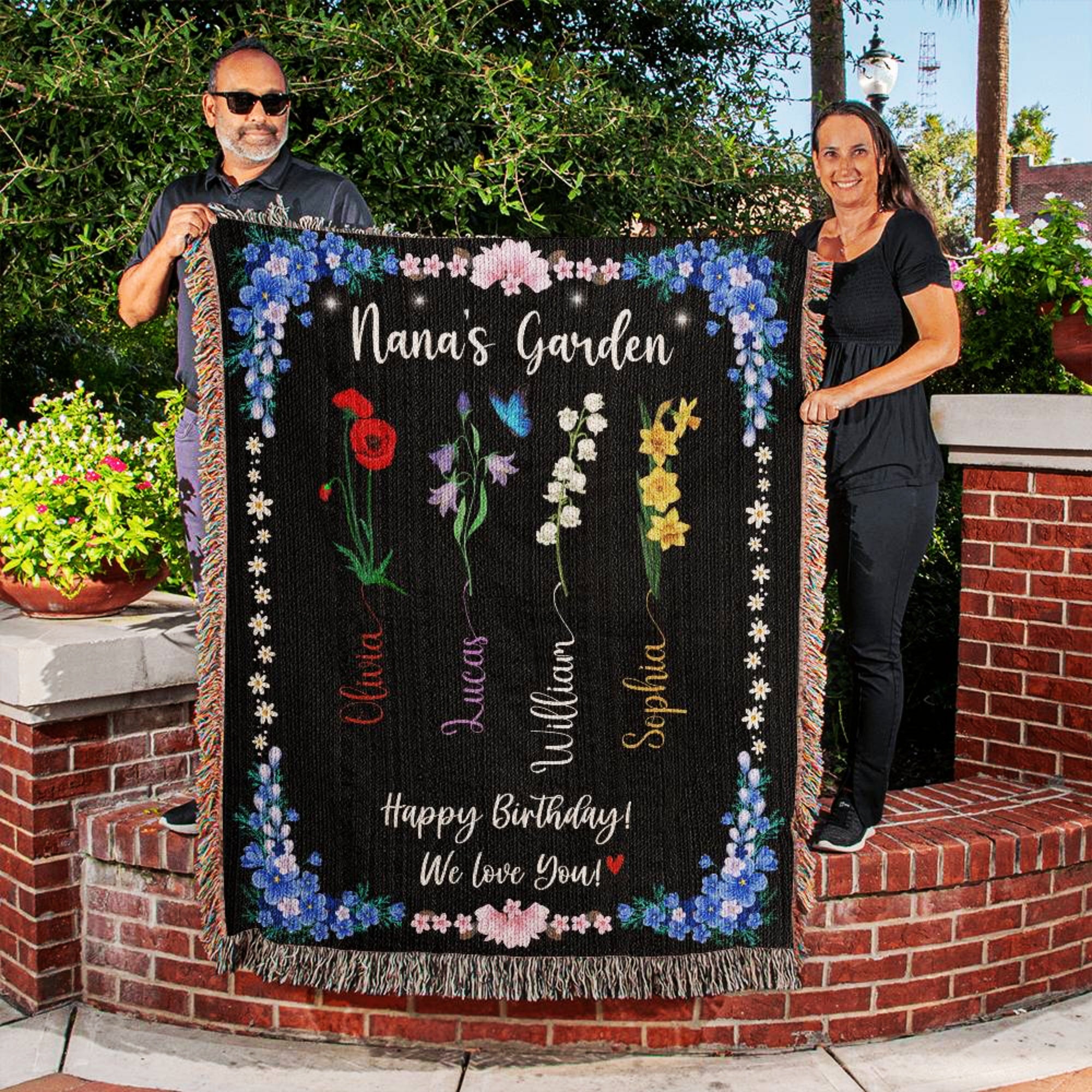 Nanas Garden Personalized Birthday Gift for Grandma Woven Blanket