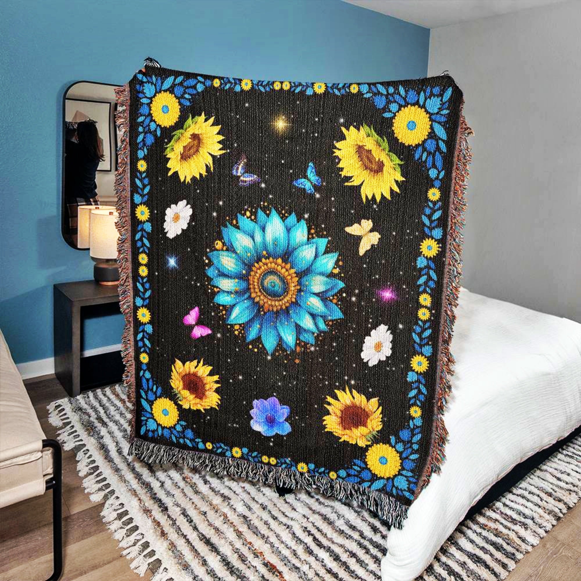 Sunflower Floral Woven Throw Blanket