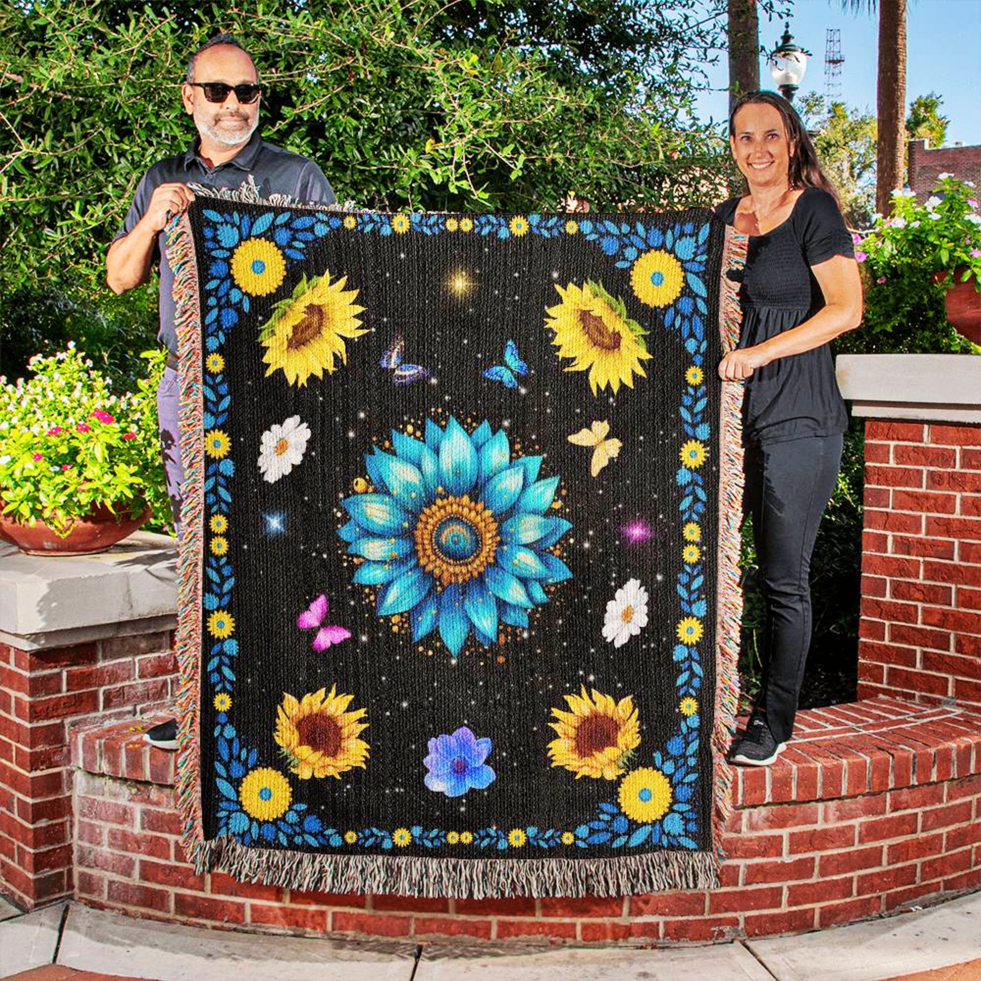 Sunflower Floral Woven Botanical Throw Blanket