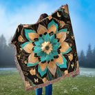 Cozy Teal Gold Boho Floral Woven Cotton Throw Blanket