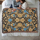 Luxury Home Decor Baroque Style Blue Gold Floral Blanket Throw
