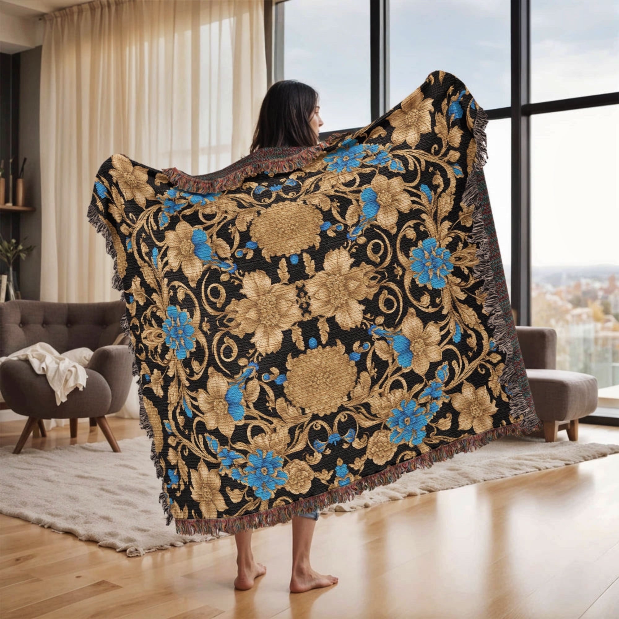 Luxury Baroque Floral Blanket Throw