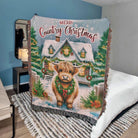 Vintage Christmas Highland Cow Woven Throw Blanket