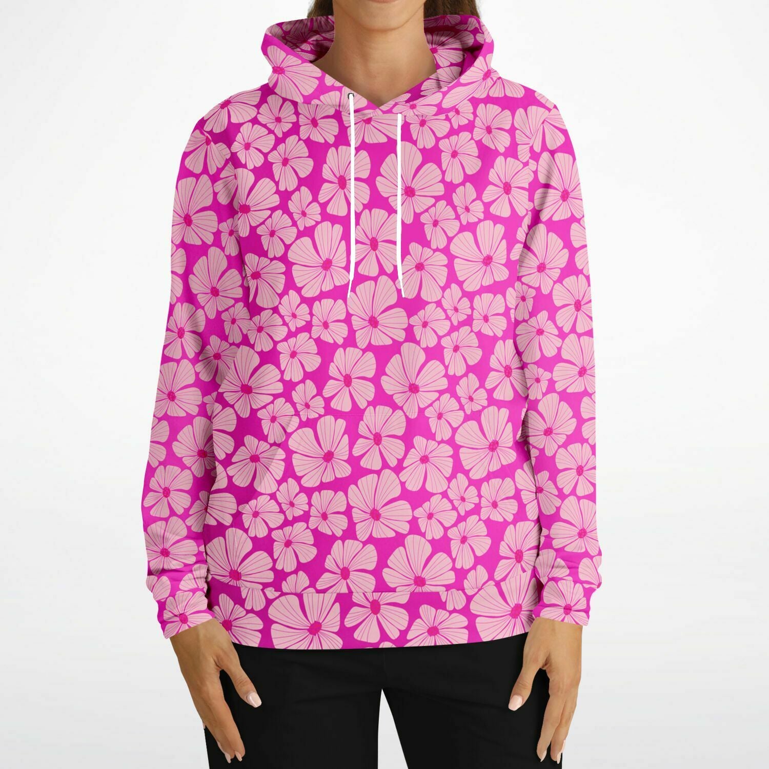 fashion hot pink hoodie with retro flowers print