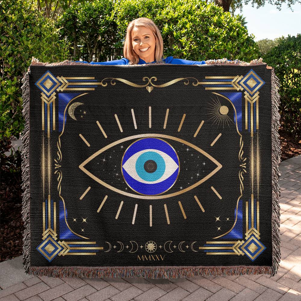 Evil Eye Woven Cotton Blanket Throw