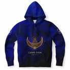 a fashion-forward hoodie featuring symbols such as the crescent moon, the Eye of Providence, and Masonic imagery, designed to resonate with celebrity streetwear trends.