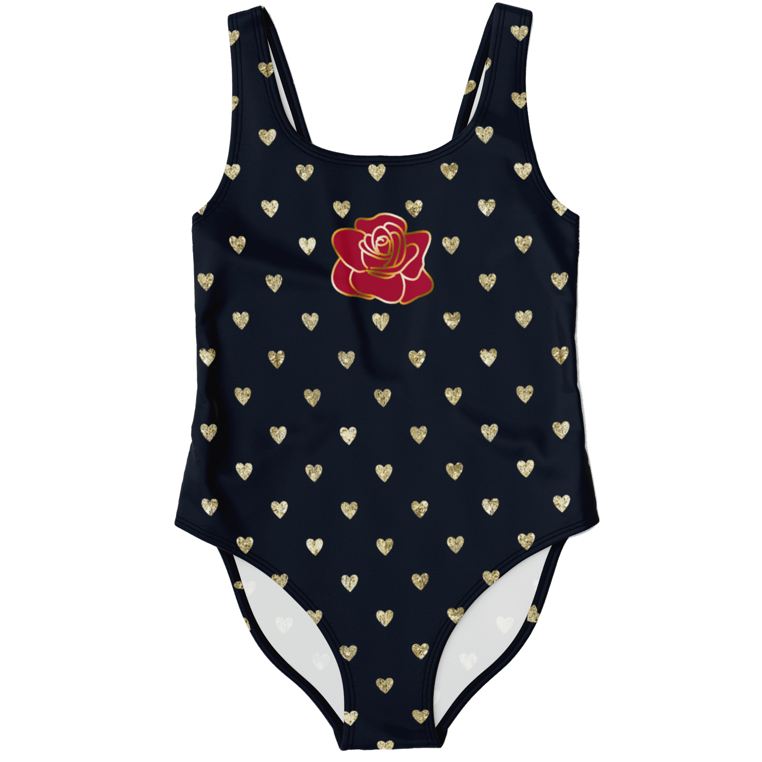 Gold Hearts Red Rose One Piece Swimsuit - ELIVIOR