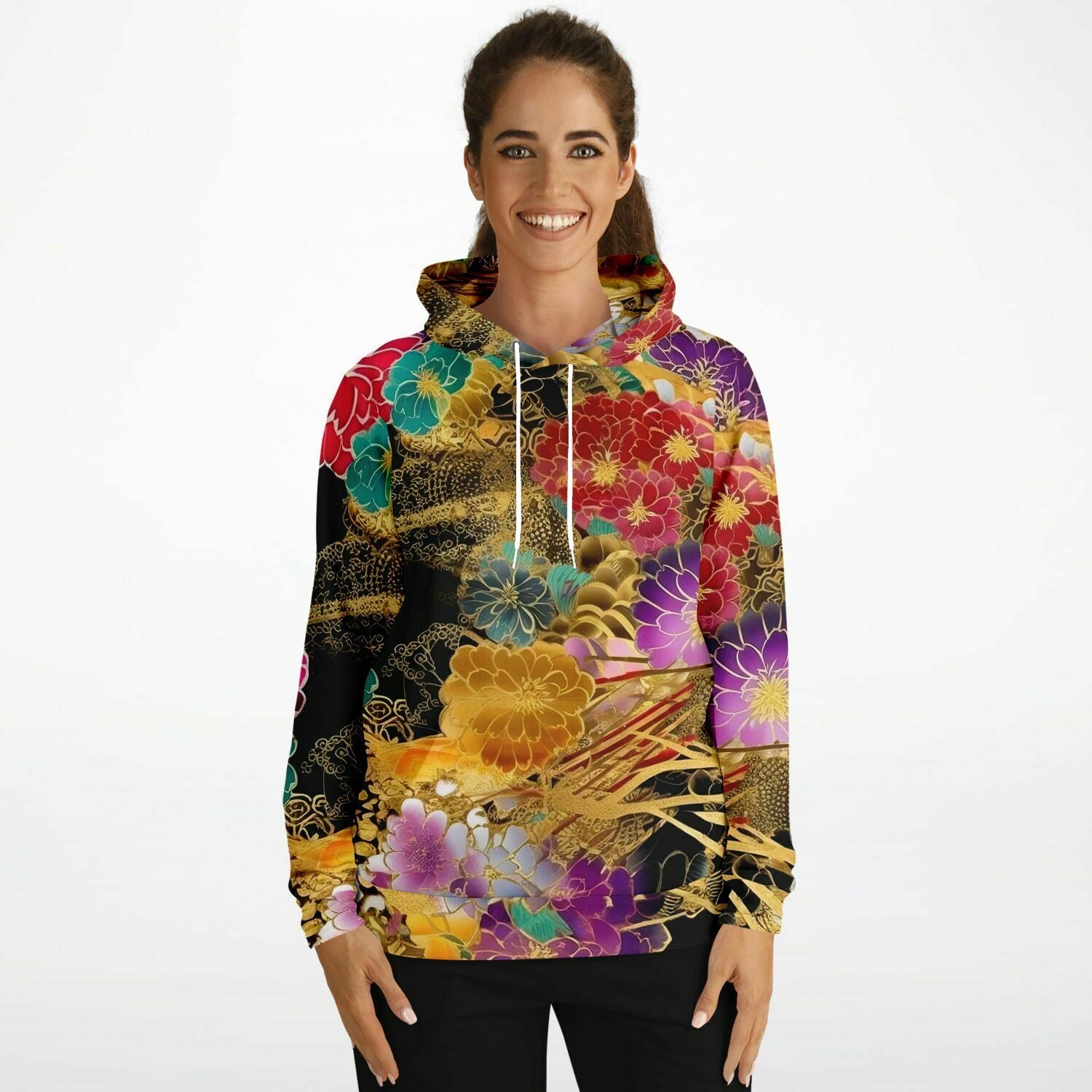 Fashion hoodie with Japanese floral art print