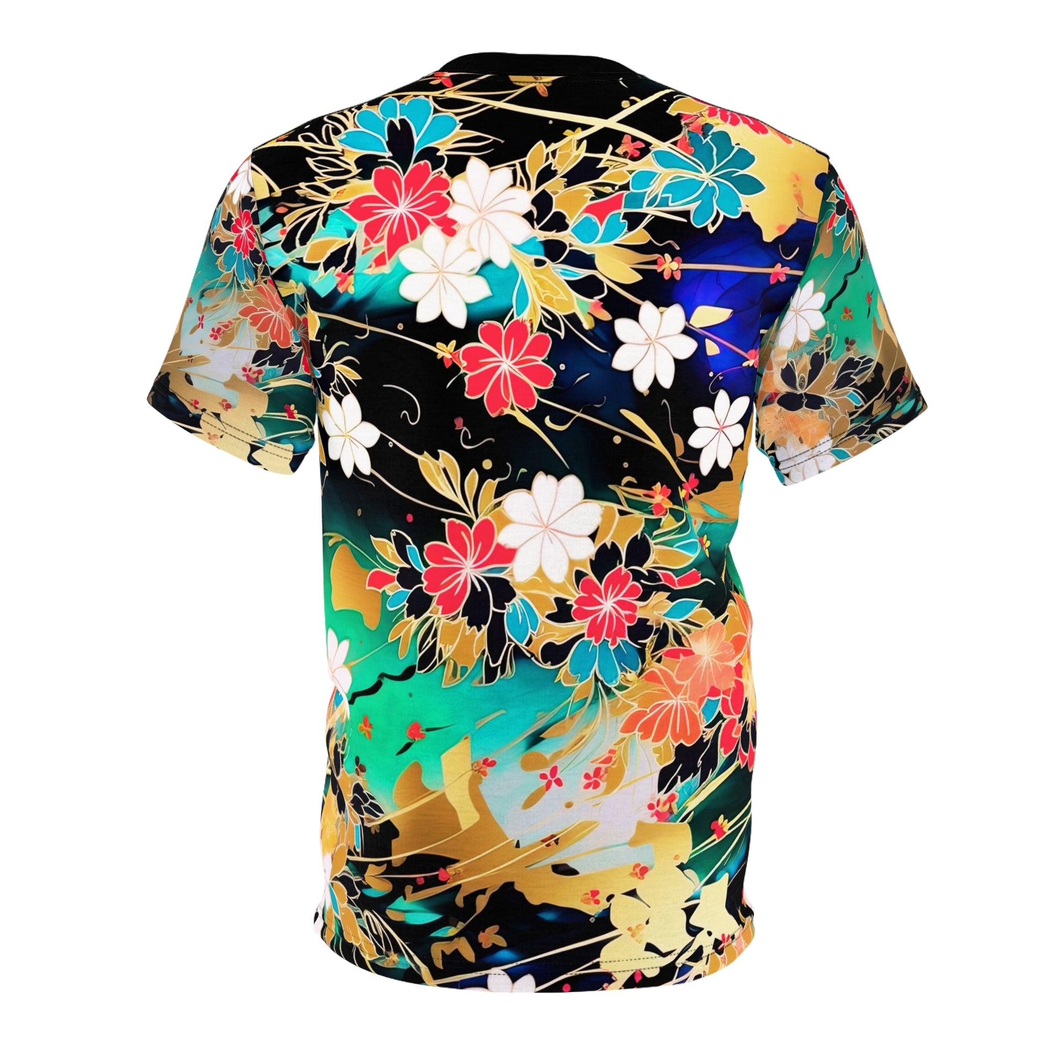 Japanese Chiyogami Flowers Print Colorful T-Shirt - ELIVIOR
