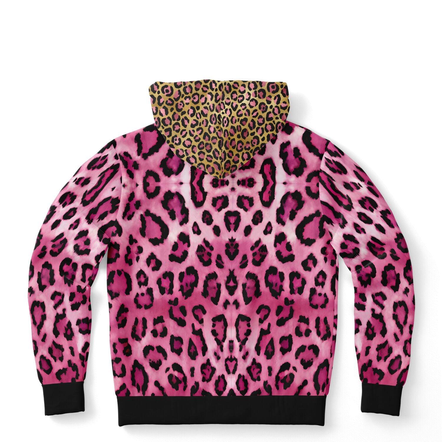 Pink Leopard Print Fashion Hoodie - ELIVIOR