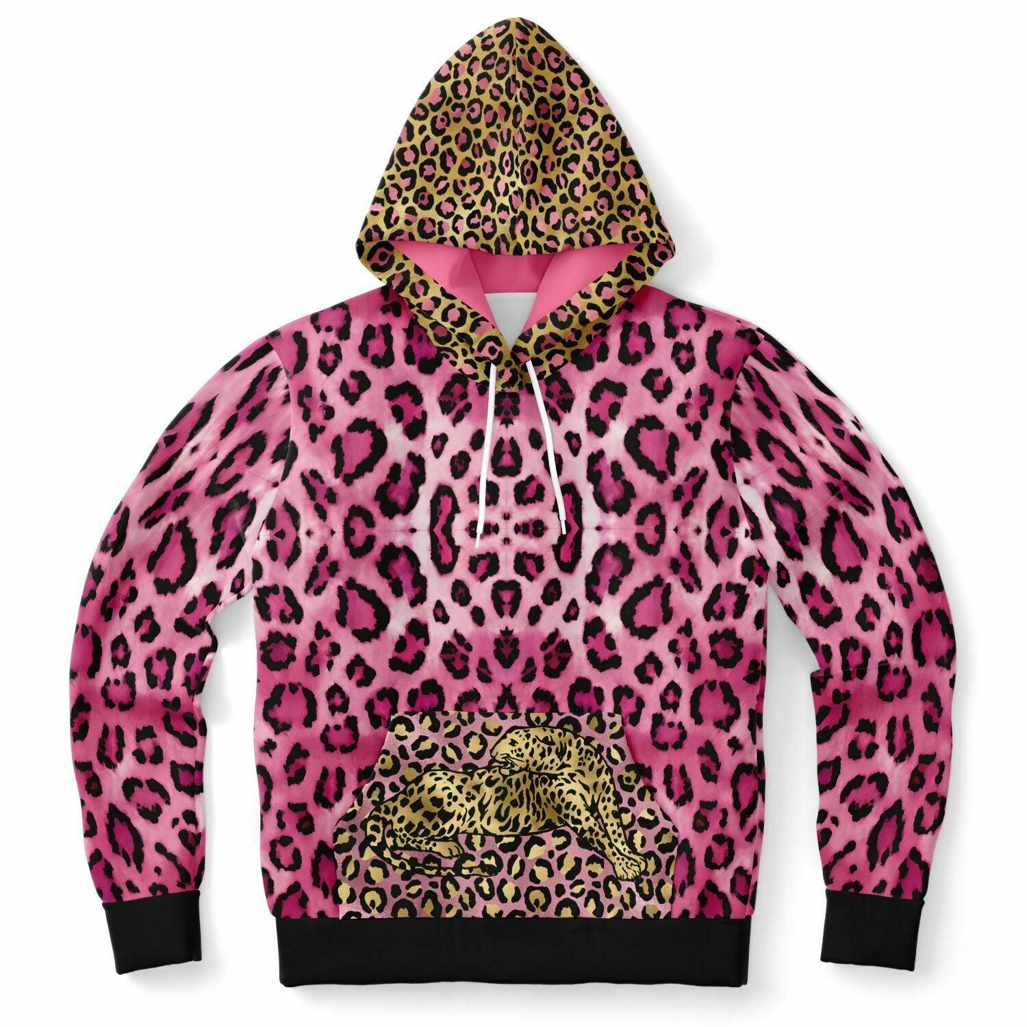 Pink Leopard Print Fashion Hoodie For Women ELIVIOR