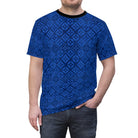Blue Diamond Checkered Floral Monogram T-Shirt - ELIVIOR