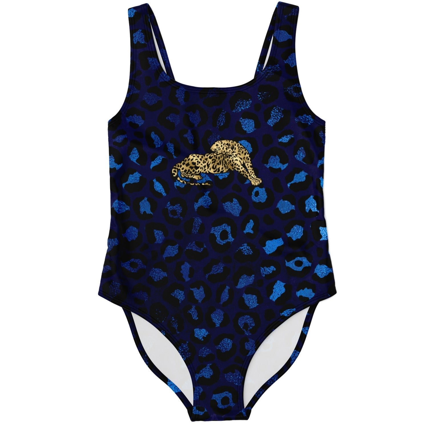 Designer One Piece Swimsuit Blue Gold Leopard - ELIVIOR