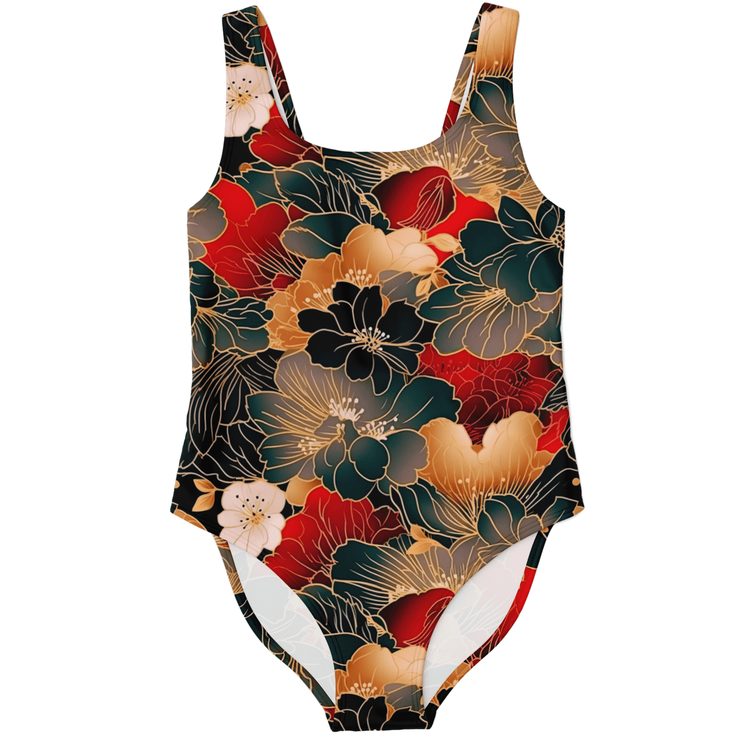 Japanese Chiyogami Flowers Print One Piece Swimsuit - ELIVIOR